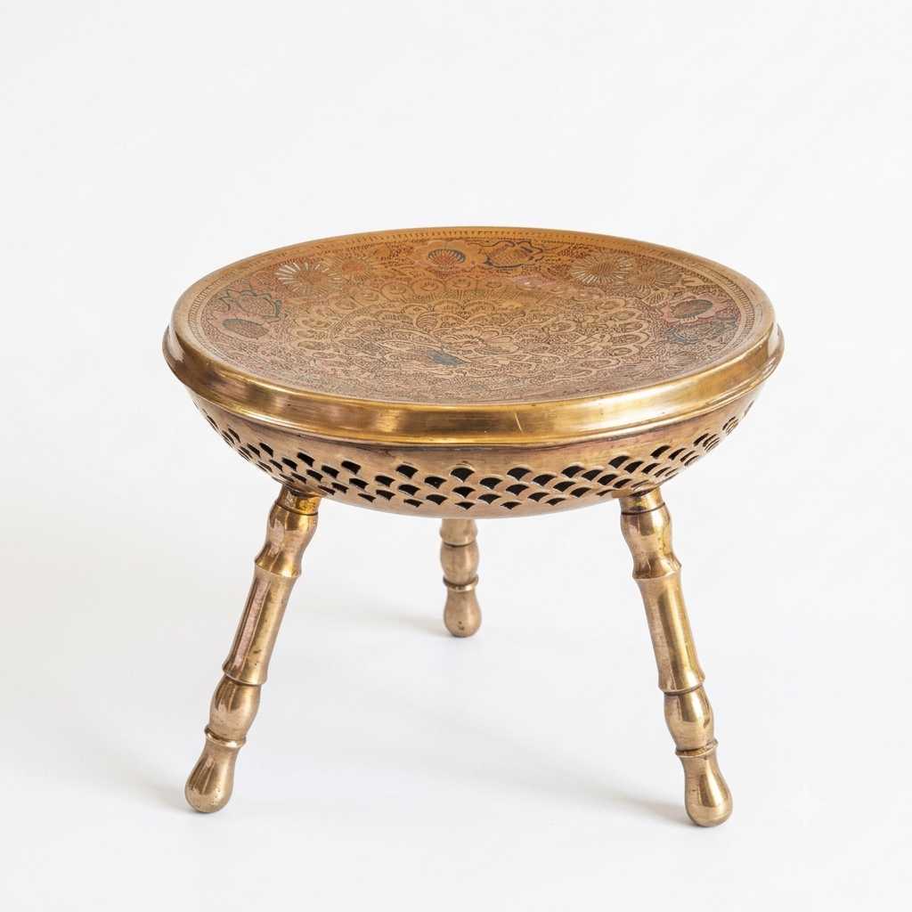 VINTAGE MIDDLE EASTERN ETCHED BRASS FOOT WARMER