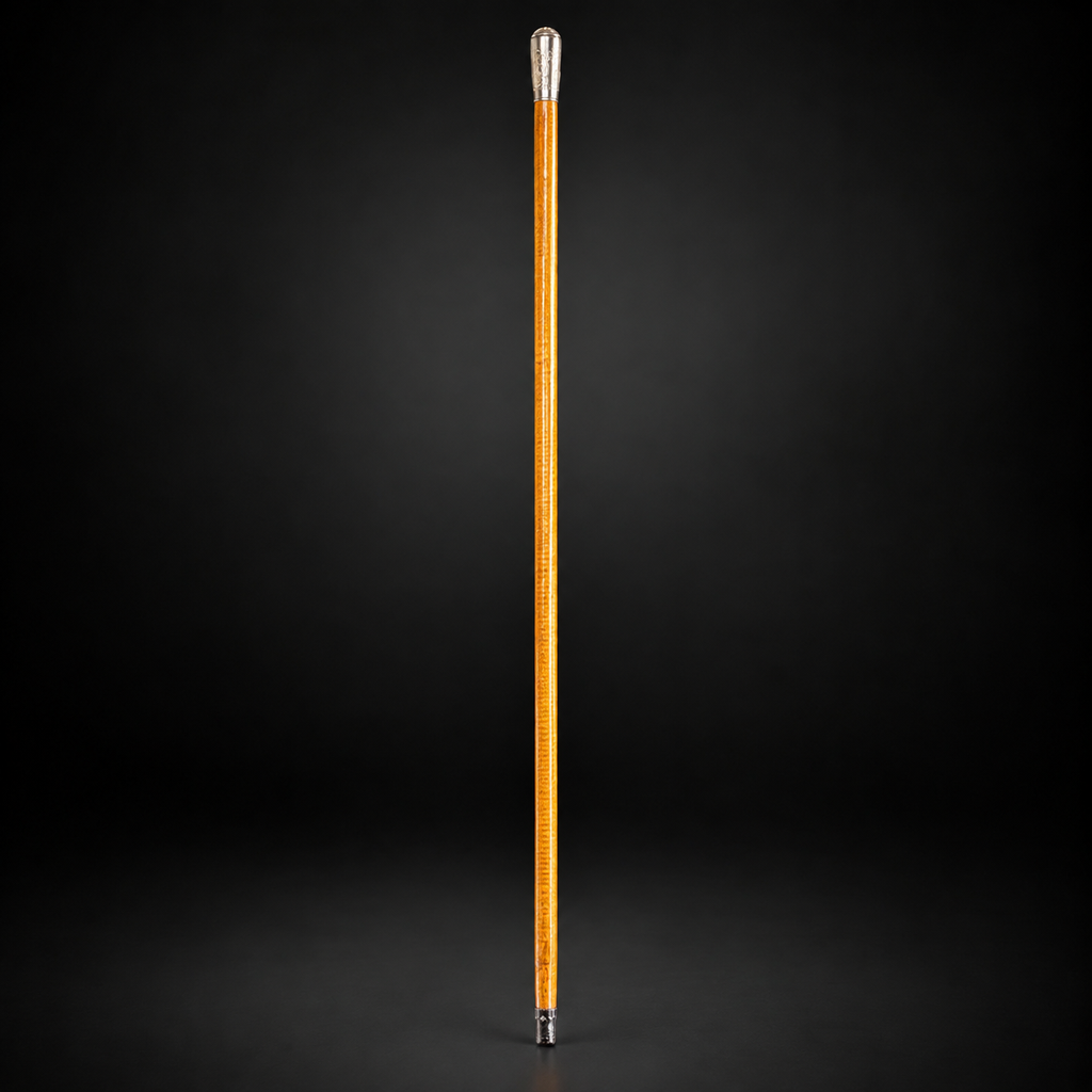 SILVER COATED BRASS HANDLE CANE WALKING STICK