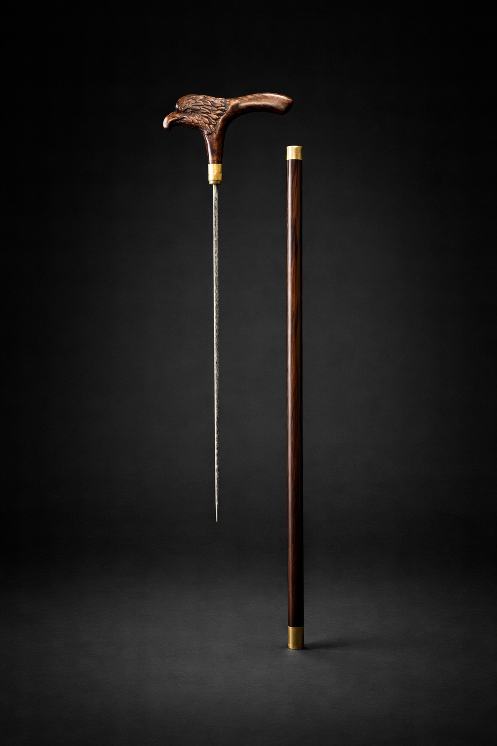 ROSEWOOD EAGLE HEAD WALKING STICK WITH KNIFE
