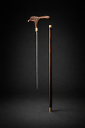 ROSEWOOD EAGLE HEAD WALKING STICK WITH KNIFE