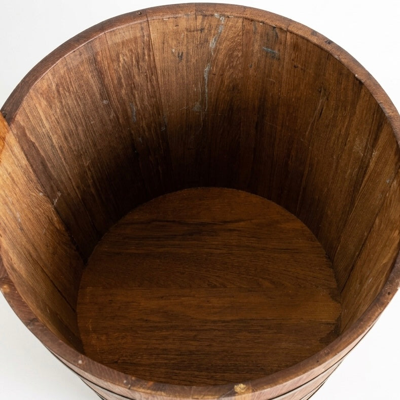 VINTAGE TEAKWOOD BUCKETS WITH BRASS BANDS