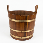 VINTAGE TEAKWOOD BUCKETS WITH BRASS BANDS