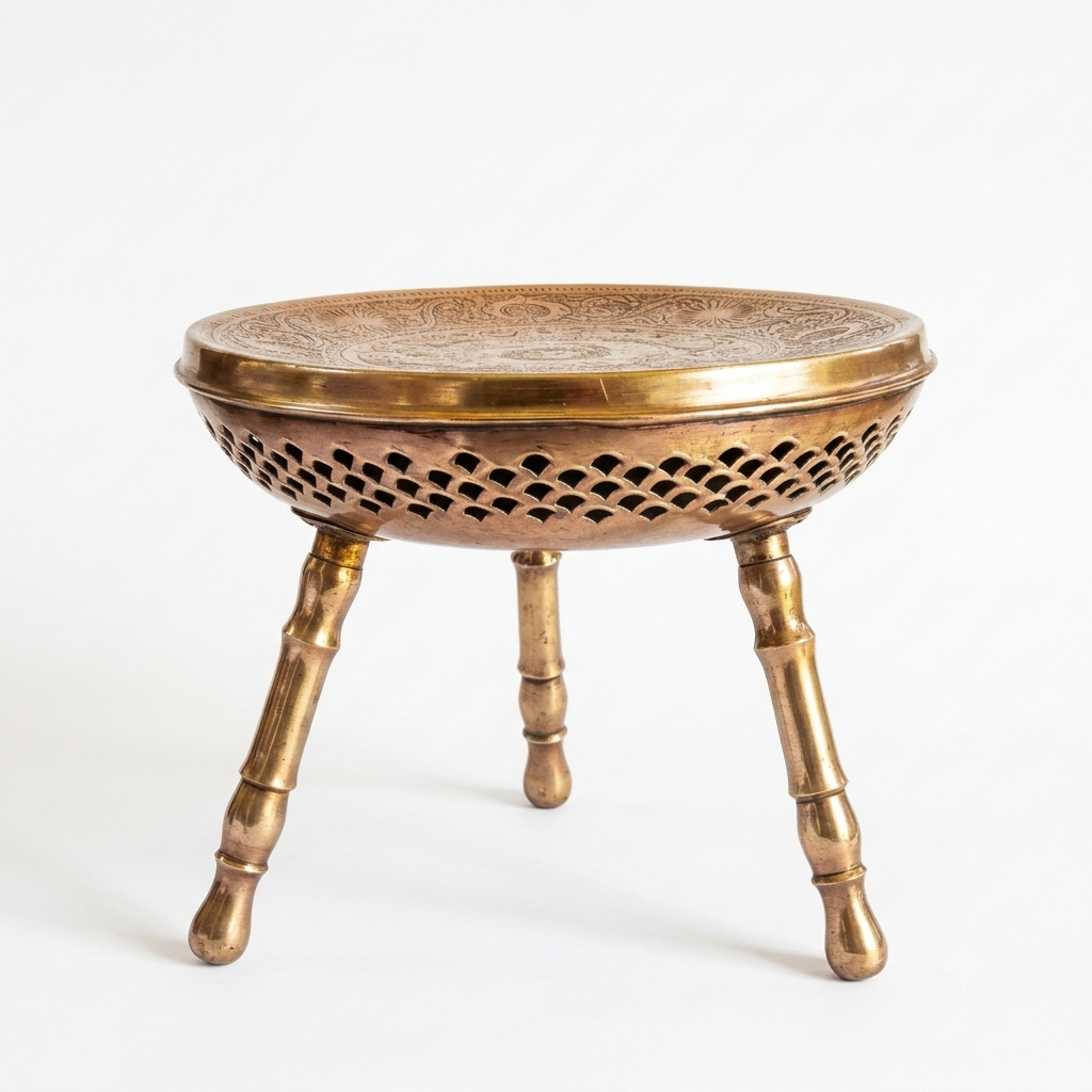 VINTAGE MIDDLE EASTERN ETCHED BRASS FOOT WARMER