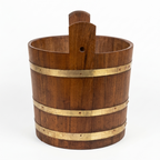VINTAGE TEAKWOOD BUCKETS WITH BRASS BANDS