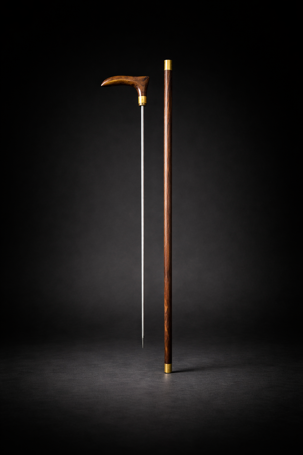 ROSEWOOD WALKING STICK WITH KNIFE 2