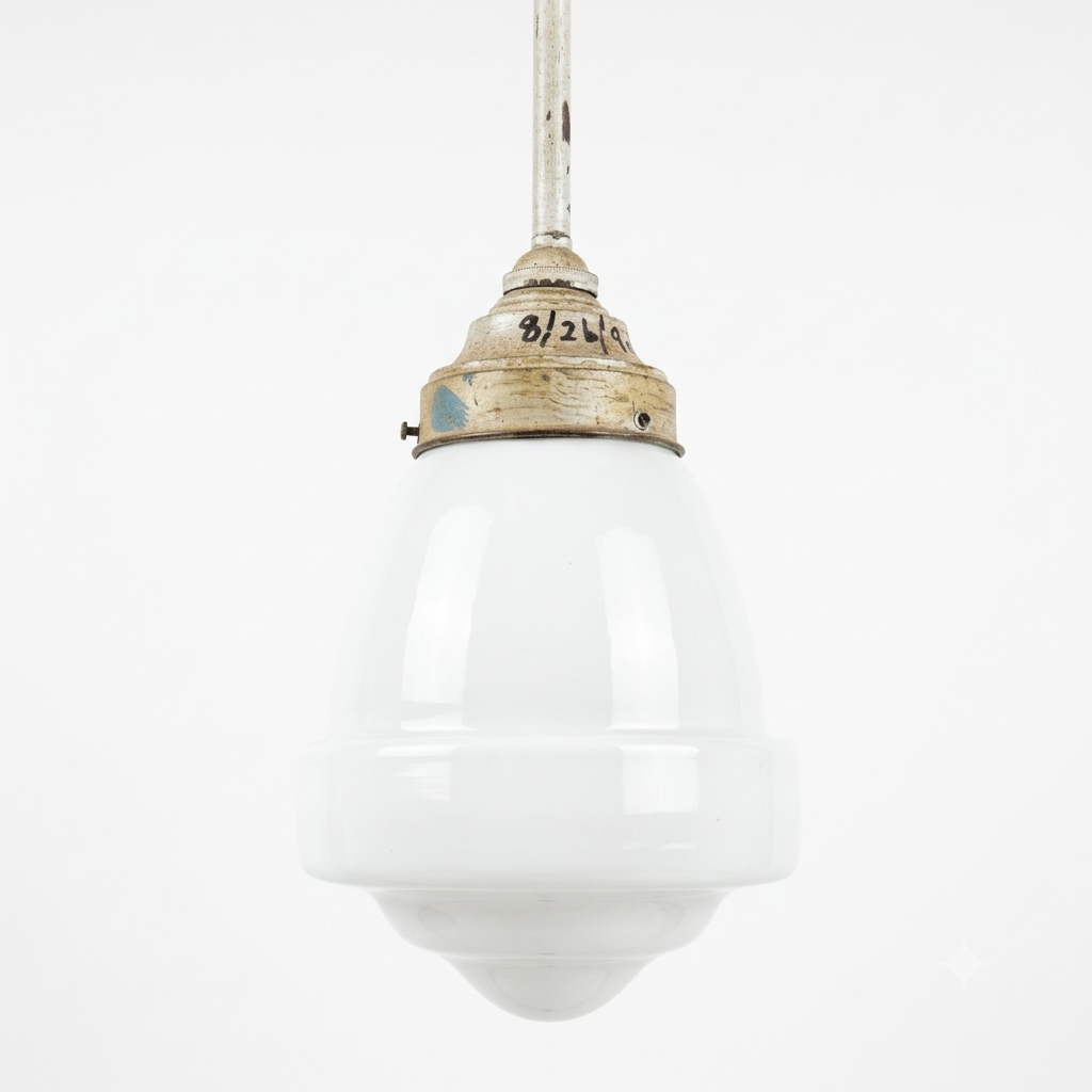 VINTAGE MILK GLASS SCHOOLHOUSE PENDANT LIGHT